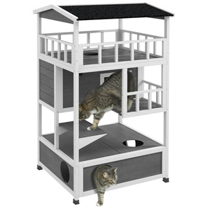 English Elm PawHut Farmhouse Hidden Cat Litter Box End Table with Magnetic Doors, Wide Storage & Side Shelf Light Gray W2225P229412
