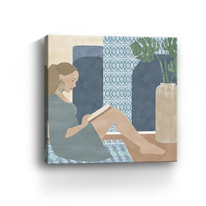 Homeroots Bohemian Book Lady Unframed Print Wall Art  Polyester 399000