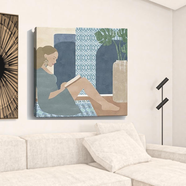 Homeroots Bohemian Book Lady Unframed Print Wall Art  Polyester 399000