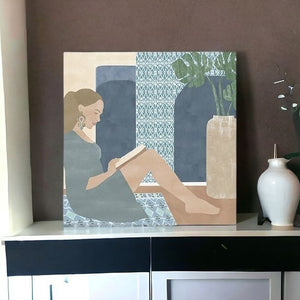 Homeroots Bohemian Book Lady Unframed Print Wall Art  Polyester 399000