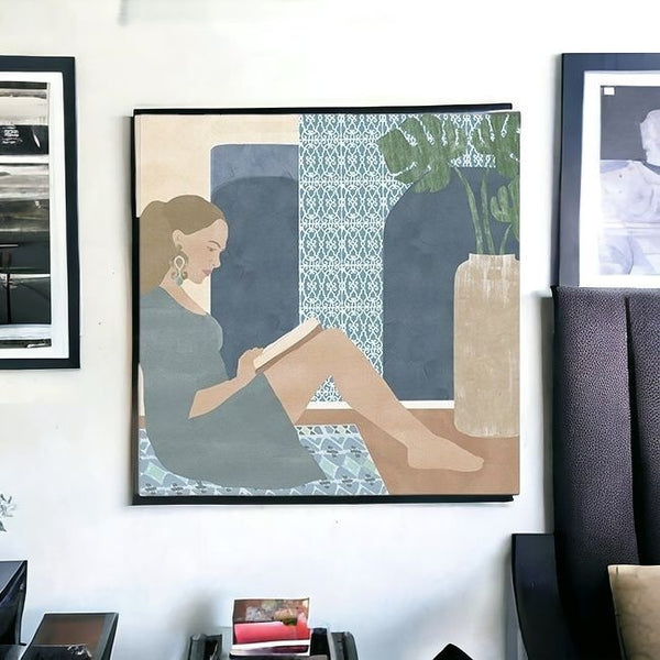 Homeroots Bohemian Book Lady Unframed Print Wall Art  Polyester 399000