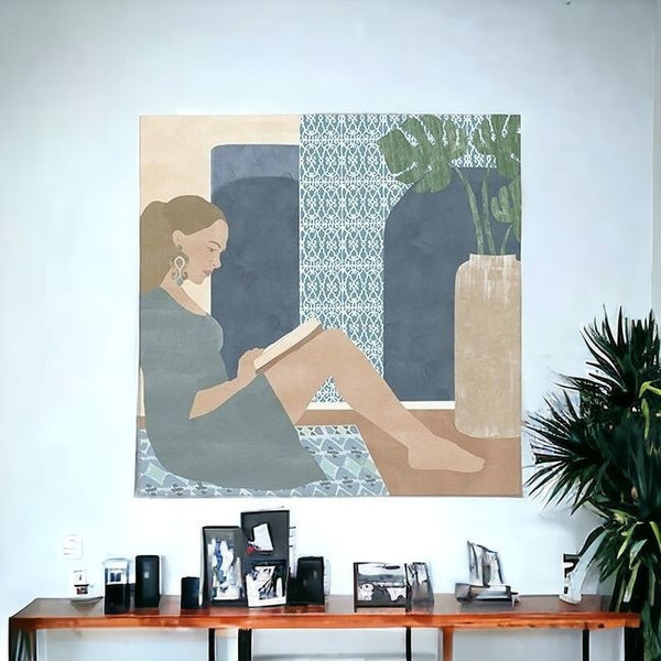 Homeroots Bohemian Book Lady Unframed Print Wall Art  Polyester 399000