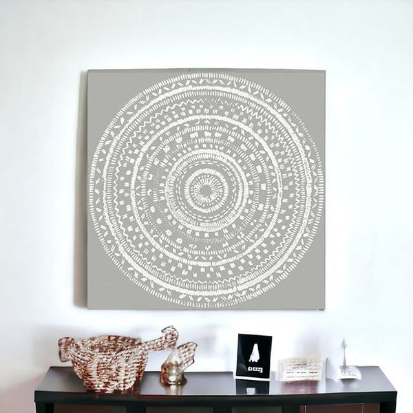 Homeroots Boho White Mandala Unframed Print Wall Art  Polyester 399002