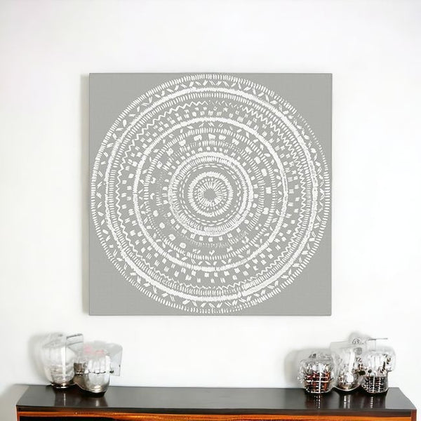 Homeroots Boho White Mandala Unframed Print Wall Art  Polyester 399002