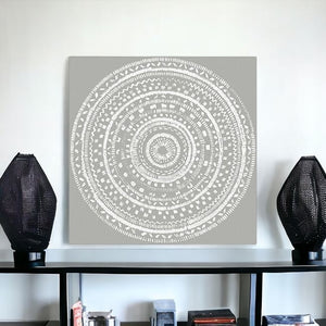 Homeroots Boho White Mandala Unframed Print Wall Art  Polyester 399002