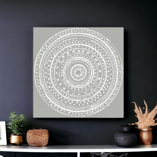 Homeroots Boho White Mandala Unframed Print Wall Art  Polyester 399002