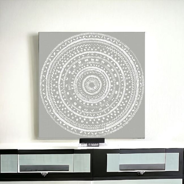 Homeroots Boho White Mandala Unframed Print Wall Art  Polyester 399003