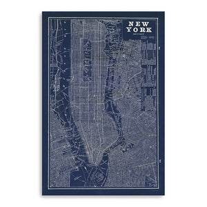 HomeRoots 24" Indigo and White Aerial New York Map Canvas Art - Bold Modern Decor for Home and Office Spaces 24"x36" 399005