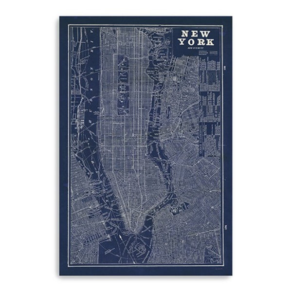 HomeRoots 24" Indigo and White Aerial New York Map Canvas Art - Bold Modern Decor for Home and Office Spaces 24"x36" 399005
