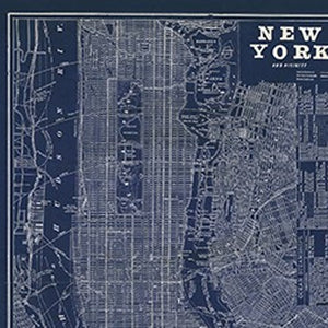 HomeRoots 24" Indigo and White Aerial New York Map Canvas Art - Bold Modern Decor for Home and Office Spaces 24"x36" 399005