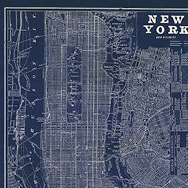 HomeRoots 24" Indigo and White Aerial New York Map Canvas Art - Bold Modern Decor for Home and Office Spaces 24"x36" 399005