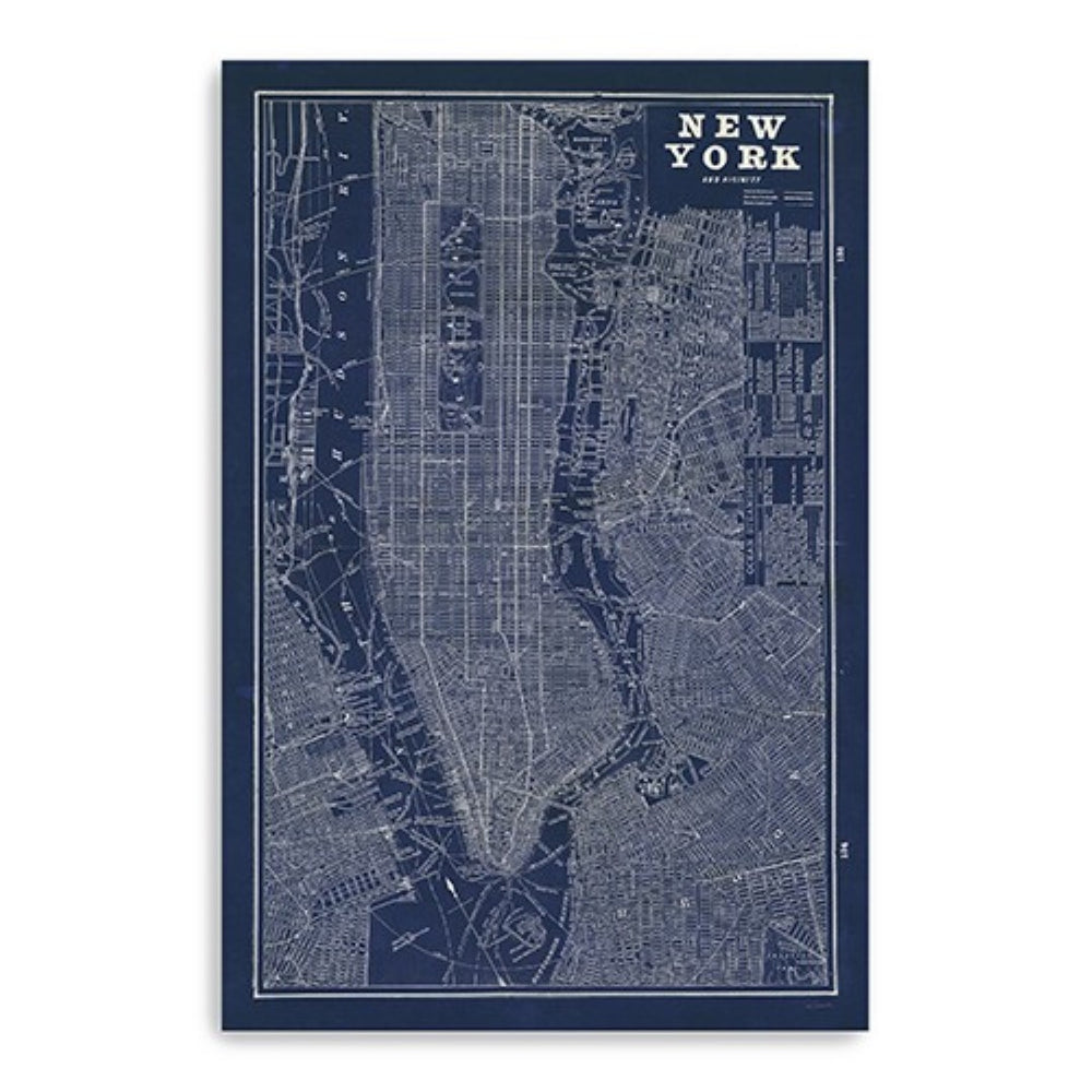 HomeRoots 24" Indigo and White Aerial New York Map Canvas Art - Bold Modern Decor for Home and Office Spaces 32"x48" 399006