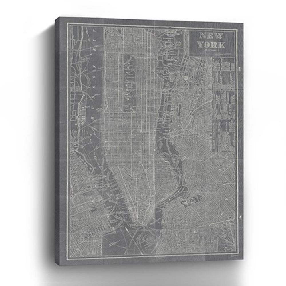 HomeRoots 24" Gray and White Aerial New York Map Canvas Wall Art - Modern Urban Decor for Any Space 18"x24" 399013