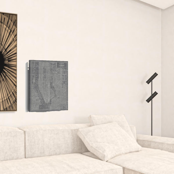 HomeRoots 24" Gray and White Aerial New York Map Canvas Wall Art - Modern Urban Decor for Any Space 18"x24" 399013