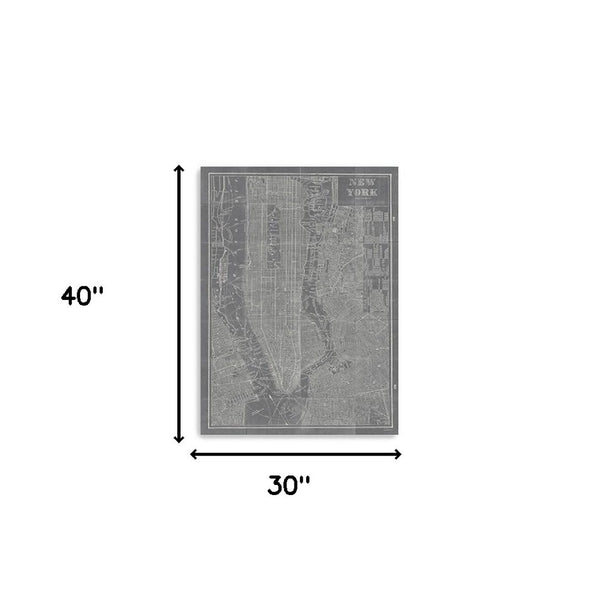 HomeRoots 24" Gray and White Aerial New York Map Canvas Wall Art - Modern Urban Decor for Any Space 30"x40" 399015
