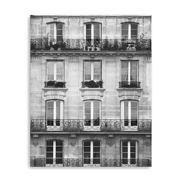 HomeRoots 30" Stunning Black and White Balcony View Canvas Art - Urban Elegance for Your Home Decor 24"x30" 399020