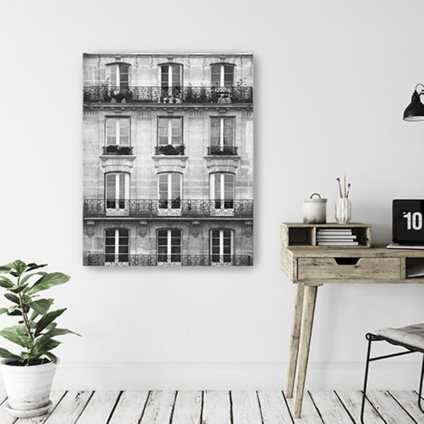 HomeRoots 30" Stunning Black and White Balcony View Canvas Art - Urban Elegance for Your Home Decor 24"x30" 399020