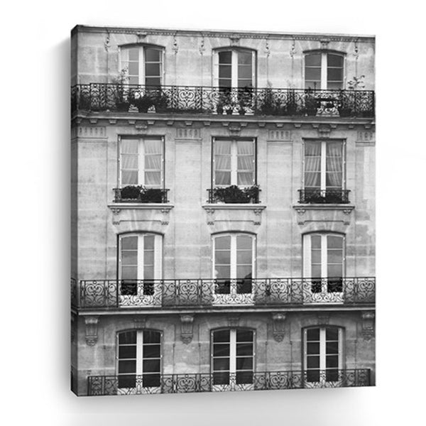 HomeRoots 30" Stunning Black and White Balcony View Canvas Art - Urban Elegance for Your Home Decor 24"x30" 399020
