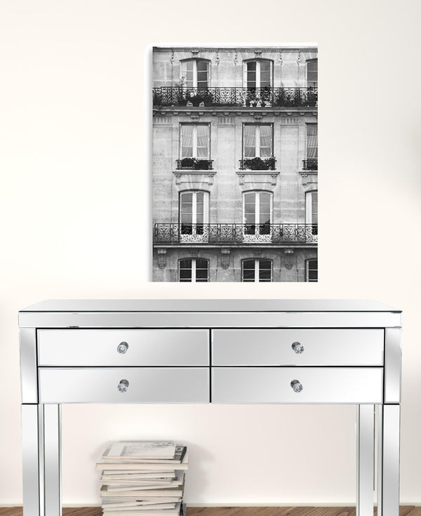 HomeRoots 30" Stunning Black and White Balcony View Canvas Art - Urban Elegance for Your Home Decor 24"x30" 399020