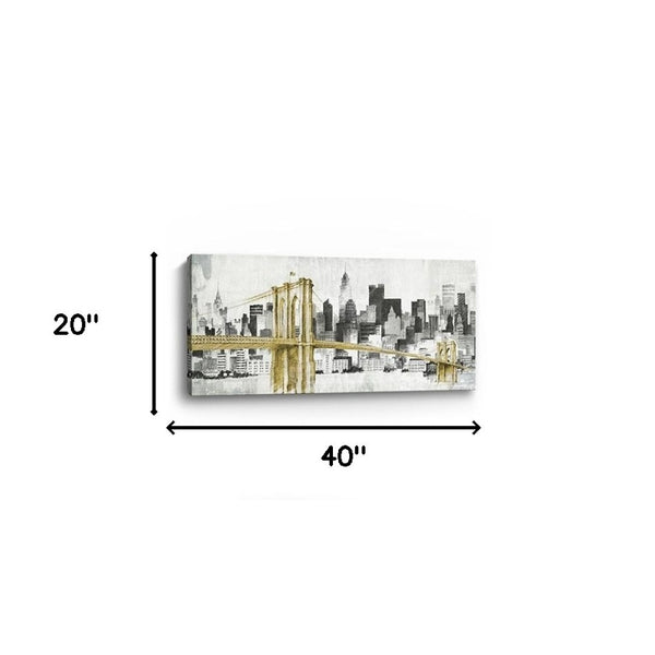 HomeRoots Nyc Golden Bridge Skyline Canvas Print – Stunning Wall Art for Modern Home Decor & Offices 20"x40" 399022