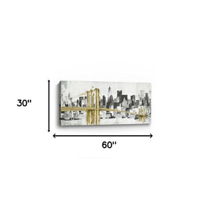HomeRoots Nyc Golden Bridge Skyline Canvas Print – Stunning Wall Art for Modern Home Decor & Offices 30"x60" 399023