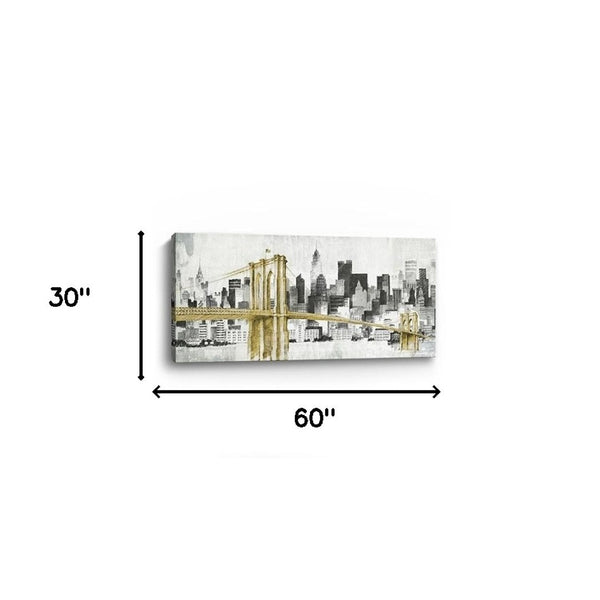 HomeRoots Nyc Golden Bridge Skyline Canvas Print – Stunning Wall Art for Modern Home Decor & Offices 30"x60" 399023