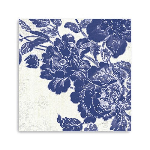 Homeroots Blue Toile Rose Unframed Print Wall Art  Polyester 399024