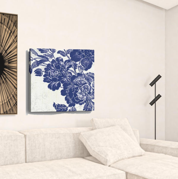 Homeroots Blue Toile Rose Unframed Print Wall Art  Polyester 399025