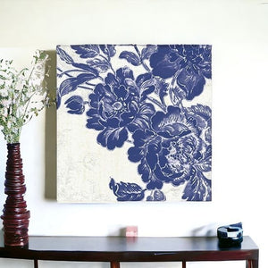Homeroots Blue Toile Rose Unframed Print Wall Art  Polyester 399025