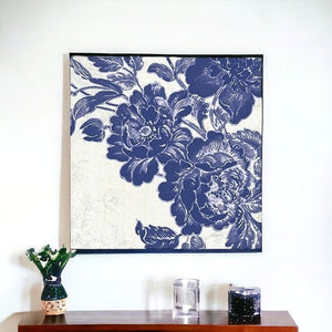 Homeroots Blue Toile Rose Unframed Print Wall Art  Polyester 399026