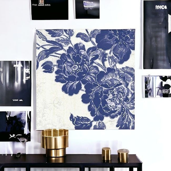 Homeroots Blue Toile Rose Unframed Print Wall Art  Polyester 399026