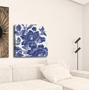 Homeroots Blue Toile Roses Unframed Print Wall Art  Polyester 399028