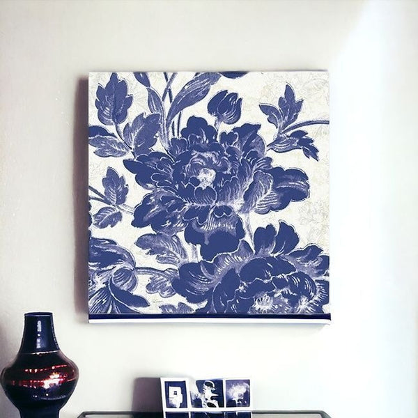 Homeroots Blue Toile Roses Unframed Print Wall Art  Polyester 399029