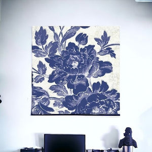 Homeroots Blue Toile Roses Unframed Print Wall Art  Polyester 399029