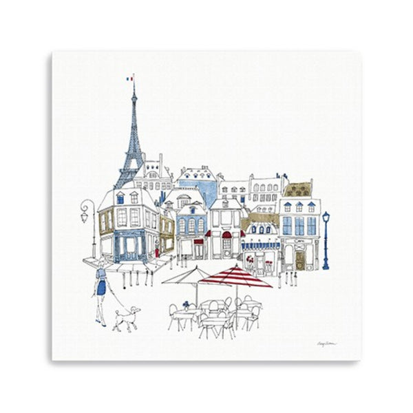 HomeRoots French Café Art Print - Vibrant Unframed Canvas Wall Décor with Rich Red & Blue Accents for Home 20"x20" 399042