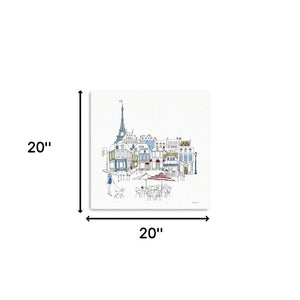 HomeRoots French Café Art Print - Vibrant Unframed Canvas Wall Décor with Rich Red & Blue Accents for Home 20"x20" 399042