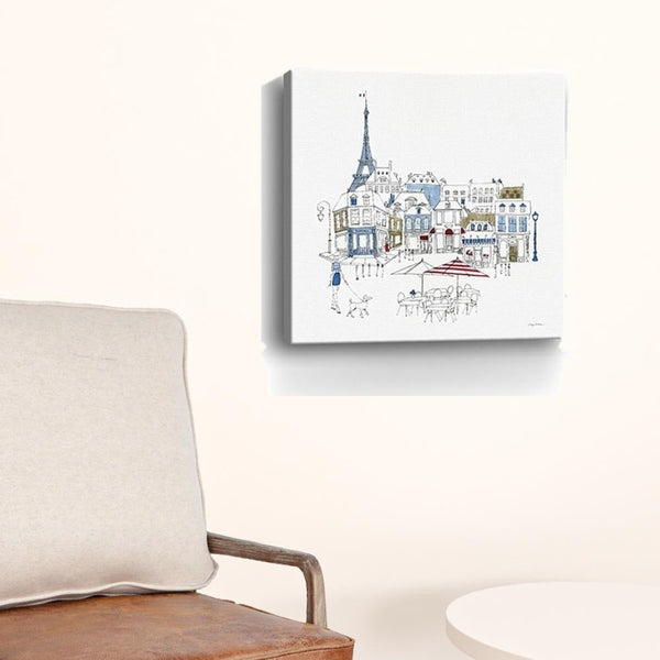 HomeRoots French Café Art Print - Vibrant Unframed Canvas Wall Décor with Rich Red & Blue Accents for Home 20"x20" 399042