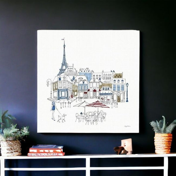 HomeRoots French Café Art Print - Vibrant Unframed Canvas Wall Décor with Rich Red & Blue Accents for Home 20"x20" 399042