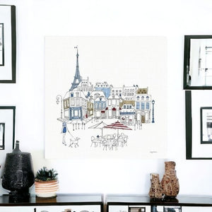 HomeRoots French Café Art Print - Vibrant Unframed Canvas Wall Décor with Rich Red & Blue Accents for Home 20"x20" 399042