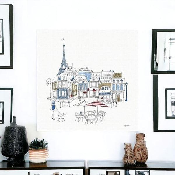 HomeRoots French Café Art Print - Vibrant Unframed Canvas Wall Décor with Rich Red & Blue Accents for Home 20"x20" 399042