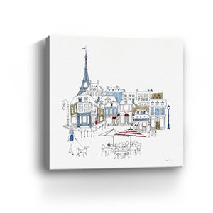 HomeRoots French Café Art Print - Vibrant Unframed Canvas Wall Décor with Rich Red & Blue Accents for Home 30"x30" 399043