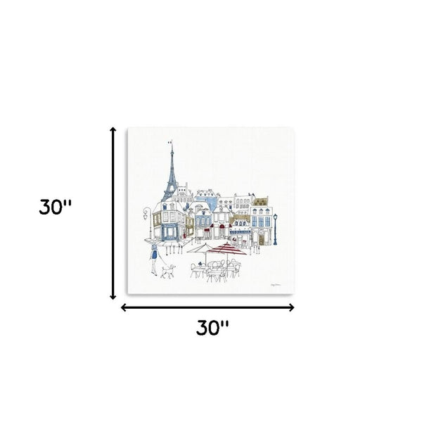HomeRoots French Café Art Print - Vibrant Unframed Canvas Wall Décor with Rich Red & Blue Accents for Home 30"x30" 399043