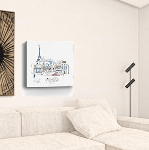HomeRoots French Café Art Print - Vibrant Unframed Canvas Wall Décor with Rich Red & Blue Accents for Home 30"x30" 399043