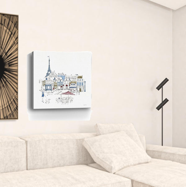 HomeRoots French Café Art Print - Vibrant Unframed Canvas Wall Décor with Rich Red & Blue Accents for Home 30"x30" 399043