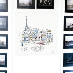 HomeRoots French Café Art Print - Vibrant Unframed Canvas Wall Décor with Rich Red & Blue Accents for Home 30"x30" 399043
