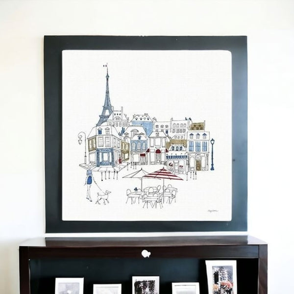 HomeRoots French Café Art Print - Vibrant Unframed Canvas Wall Décor with Rich Red & Blue Accents for Home 30"x30" 399043