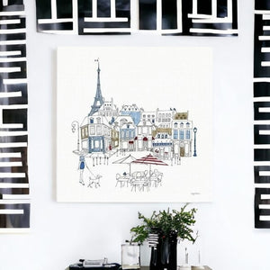 HomeRoots French Café Art Print - Vibrant Unframed Canvas Wall Décor with Rich Red & Blue Accents for Home 30"x30" 399043