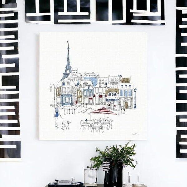 HomeRoots French Café Art Print - Vibrant Unframed Canvas Wall Décor with Rich Red & Blue Accents for Home 30"x30" 399043