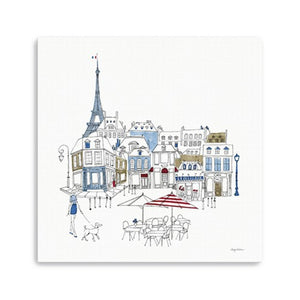 HomeRoots French Café Art Print - Vibrant Unframed Canvas Wall Décor with Rich Red & Blue Accents for Home 40"x40" 399044