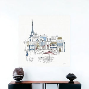 HomeRoots French Café Art Print - Vibrant Unframed Canvas Wall Décor with Rich Red & Blue Accents for Home 40"x40" 399044